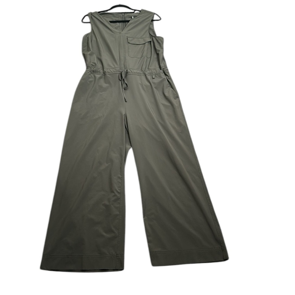 Athleta Topanga wide leg jumpsuit olive green size L Y neck - Picture 2 of 14